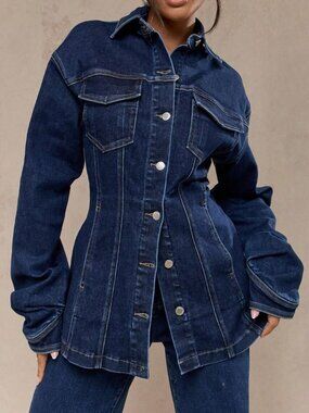 Blue Casual Women's Cinched Trucker Longline Jacket